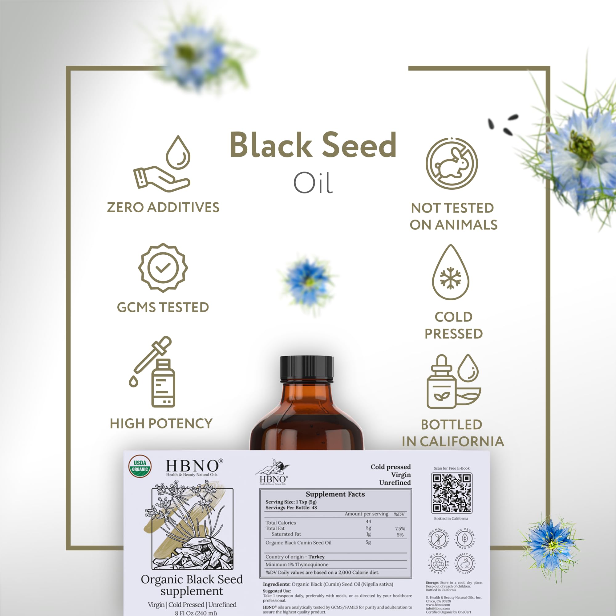 HBNO Semillas Nigella Sativa de Turquía como ingrediente natural para cuidado diario.
