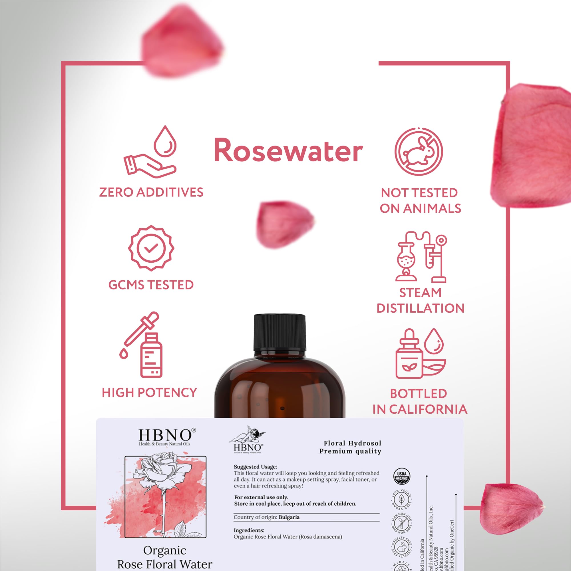 HBNO agua de rosas para cabello, aroma suave
