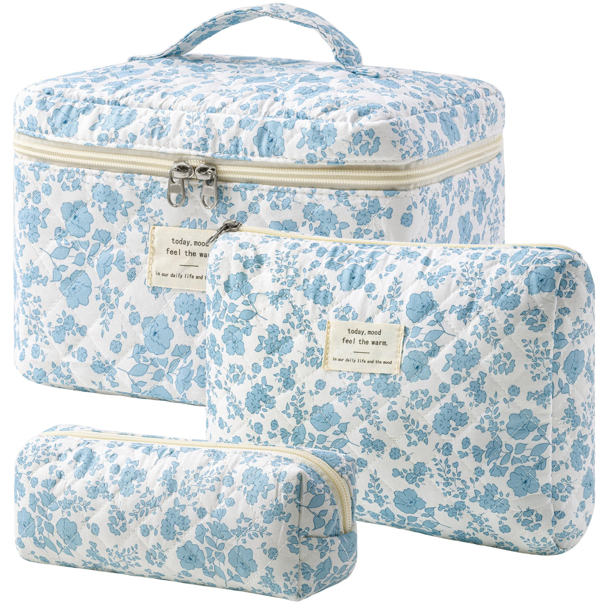 HBselect quilted makeup bag with floral pattern front view for organized cosmetics on travel.