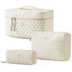HBselect quilted makeup bag with floral pattern, roomy for cosmetics.