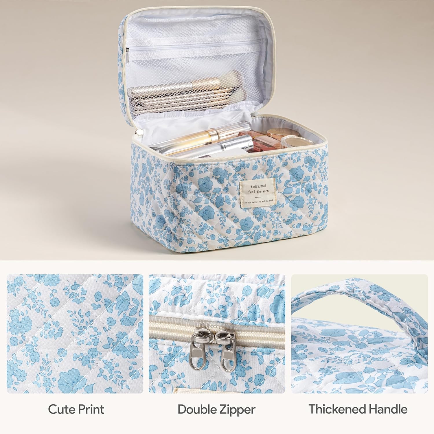 HBselect travel makeup bag large capacity showing open layout and compartments.