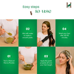 H&C henna powder applied to hair for natural color and conditioning