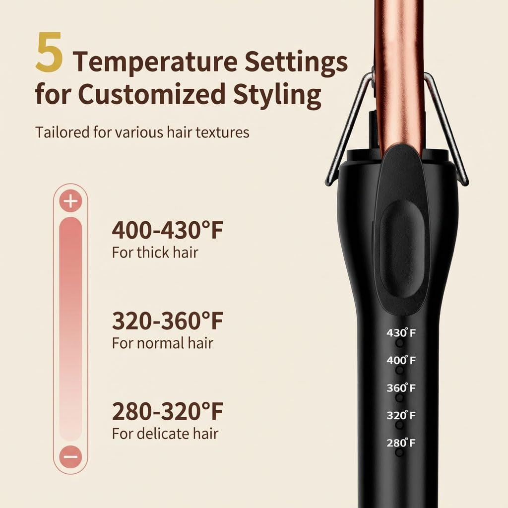 HCAH curling iron with five temperature settings for versatile styling.