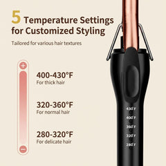 HCAH curling iron with five temperature settings for versatile styling.