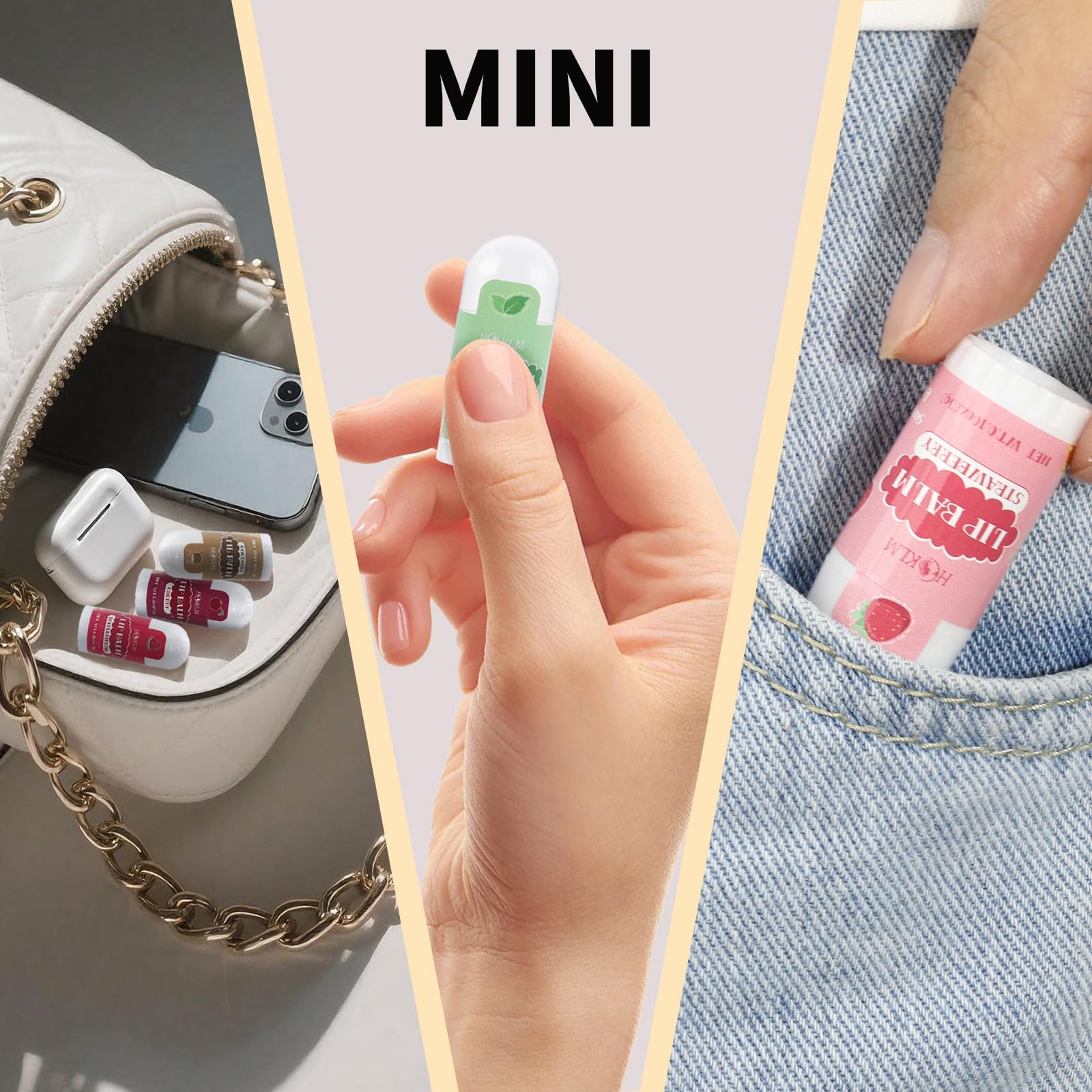 Bálsamo labial portátil HCKLM para bolso o mochila.
