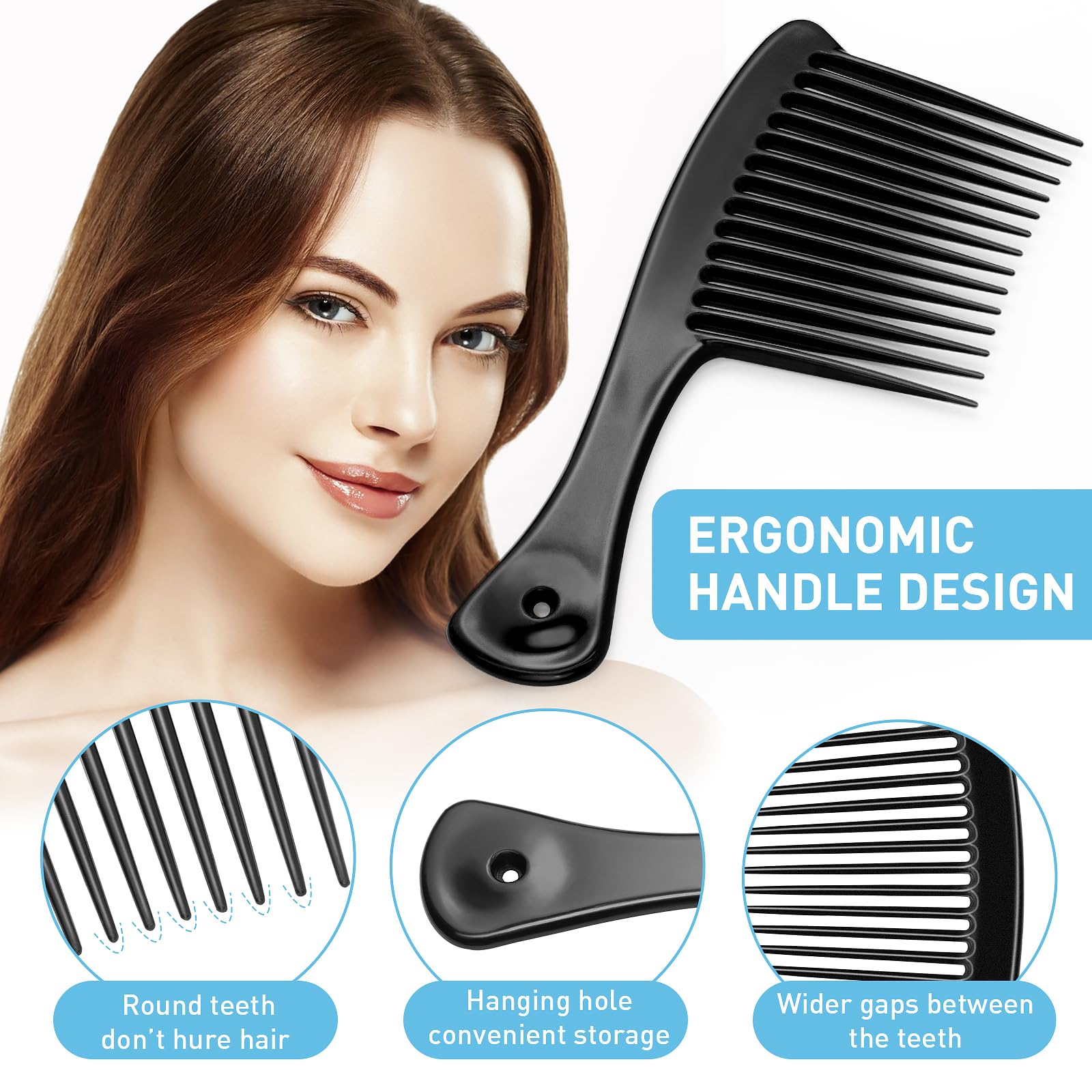 HDAJY black arc-handle comb with non-slip grip for comfortable use.