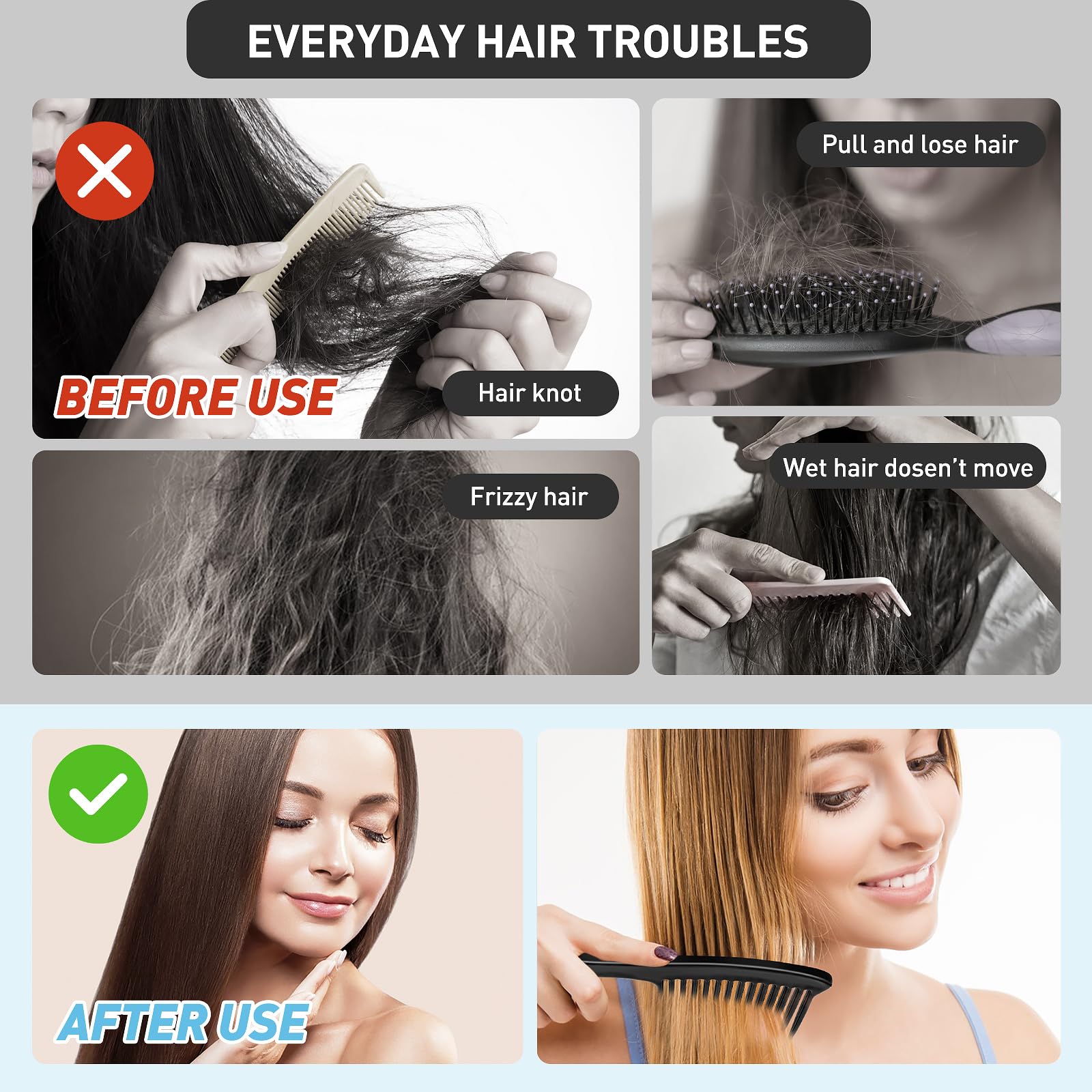 HDAJY black wet-dry hair comb ideal for shower routines.