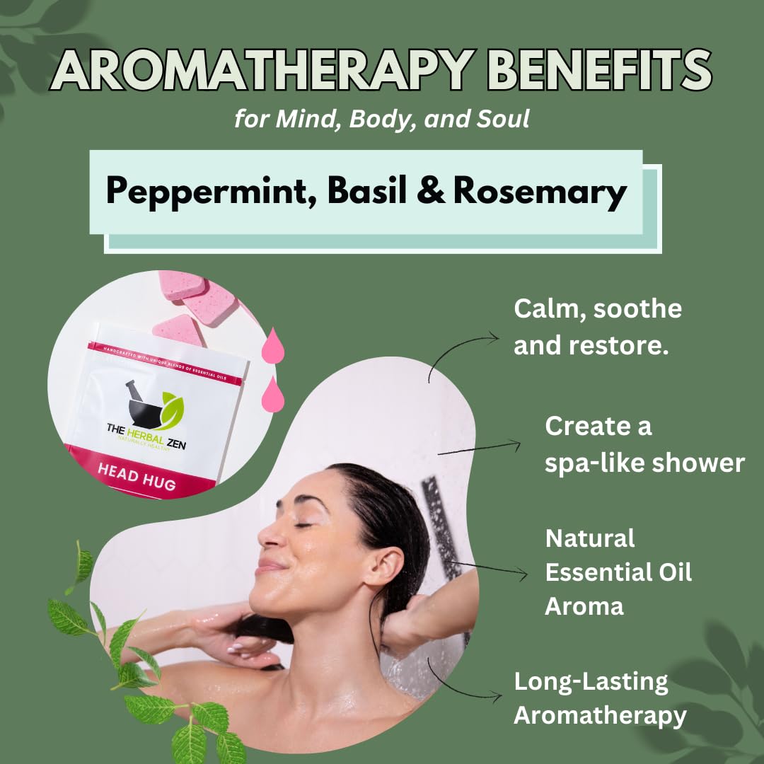 Head Hug steamer dissolving in warm shower water releasing calming scent.