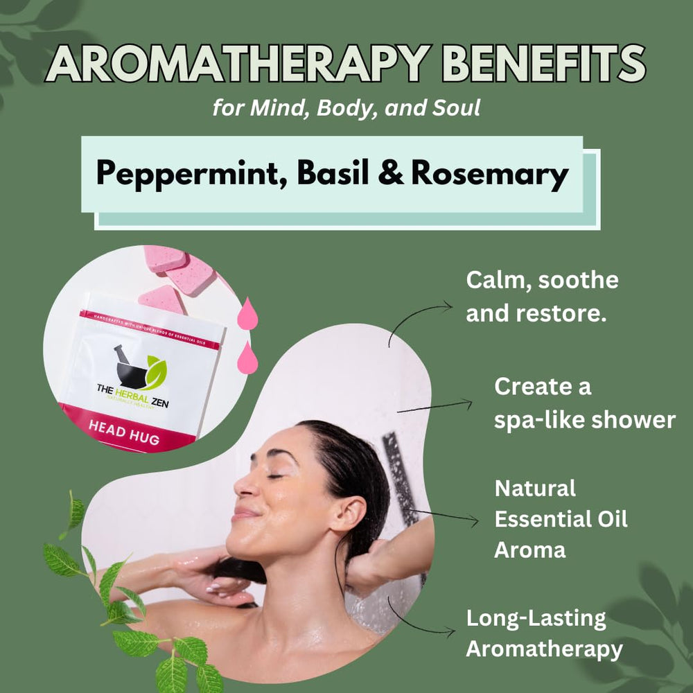 Head Hug steamer dissolving in warm shower water releasing calming scent.