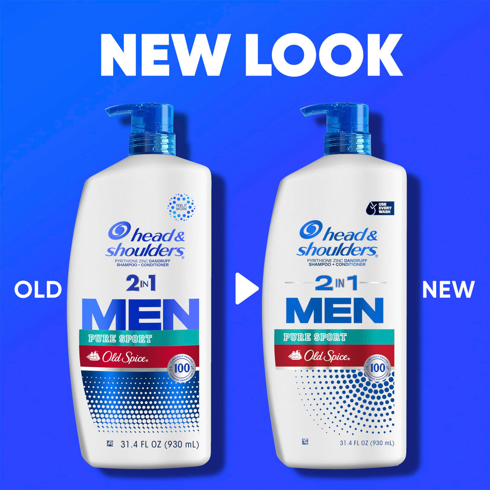 Head and Shoulders 2-in-1 bottle in use, showing dual action.