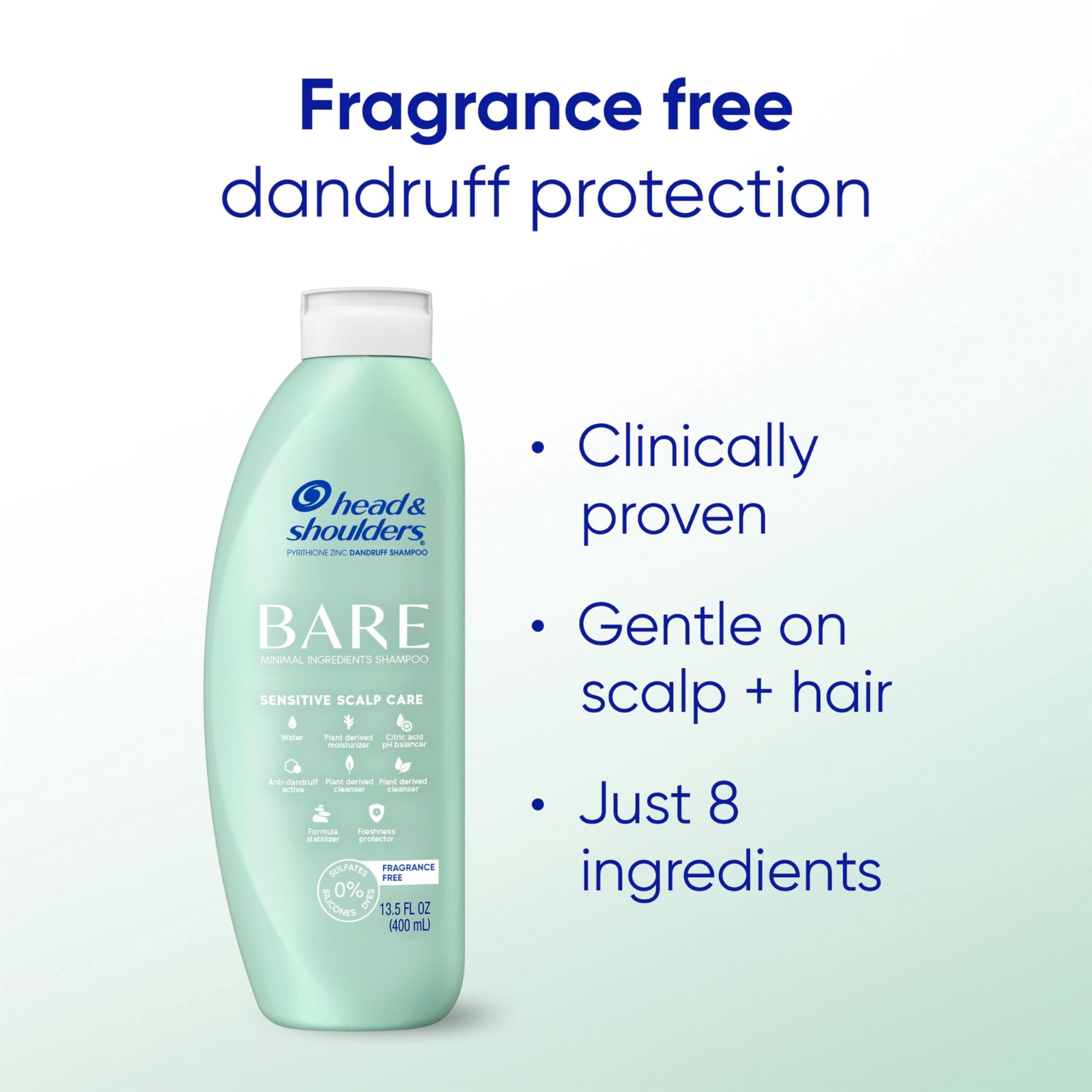 Head & Shoulders BARE eco bottle close-up emphasizing 45% less plastic per mL