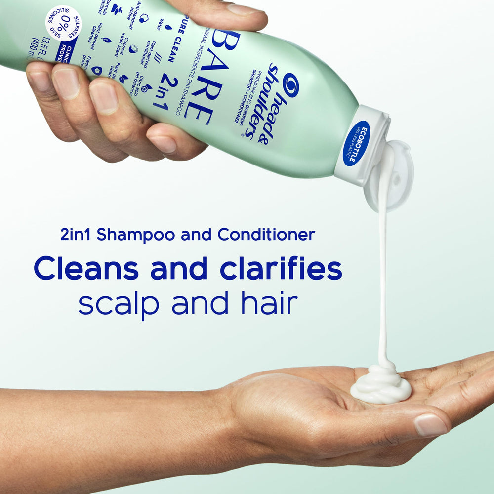 Head & Shoulders BARE Pure Clean 2en1, cabello con brillo gracias a su fórmula suave.