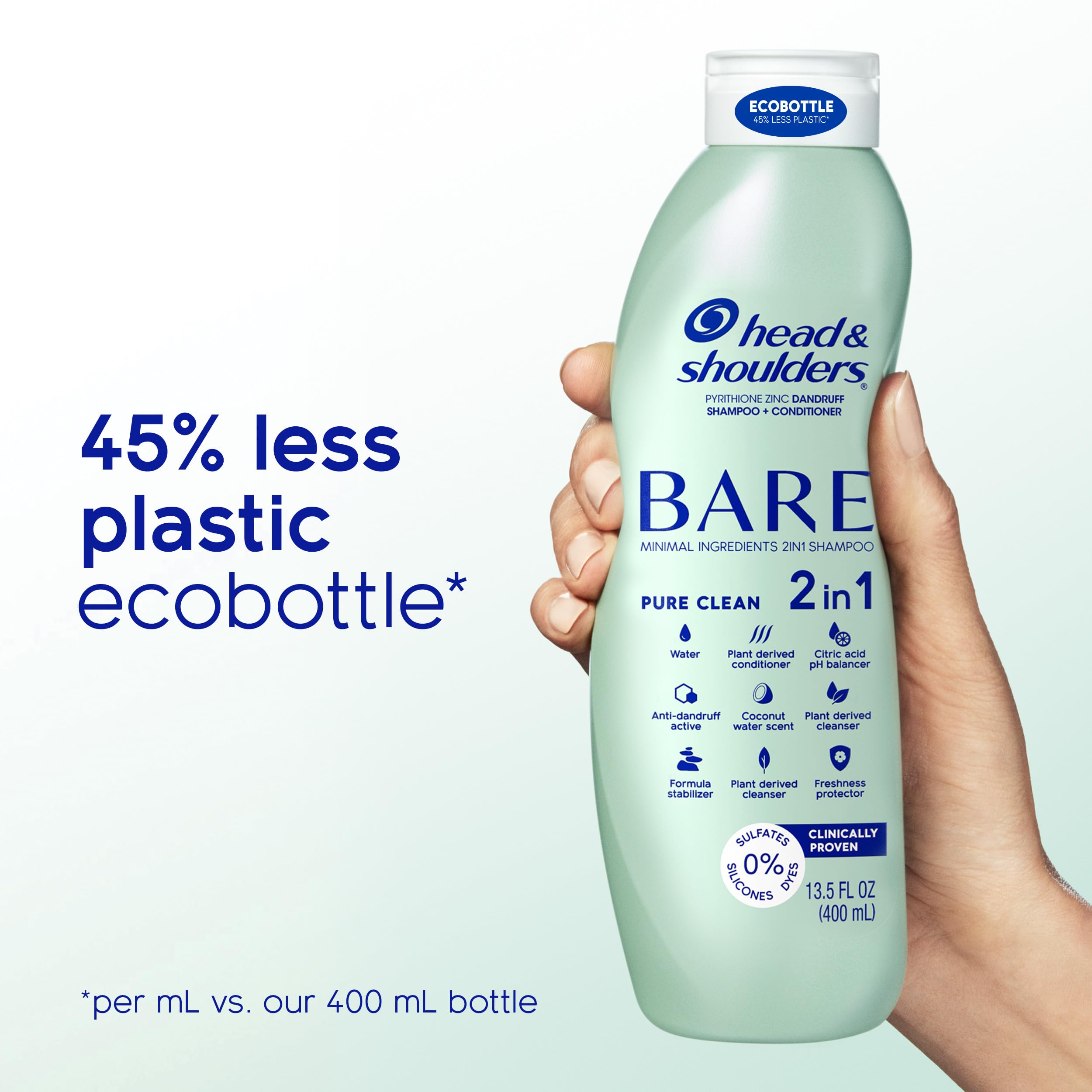 Head & Shoulders BARE Pure Clean 2en1, envase ECOBOTTLE con menos plástico.