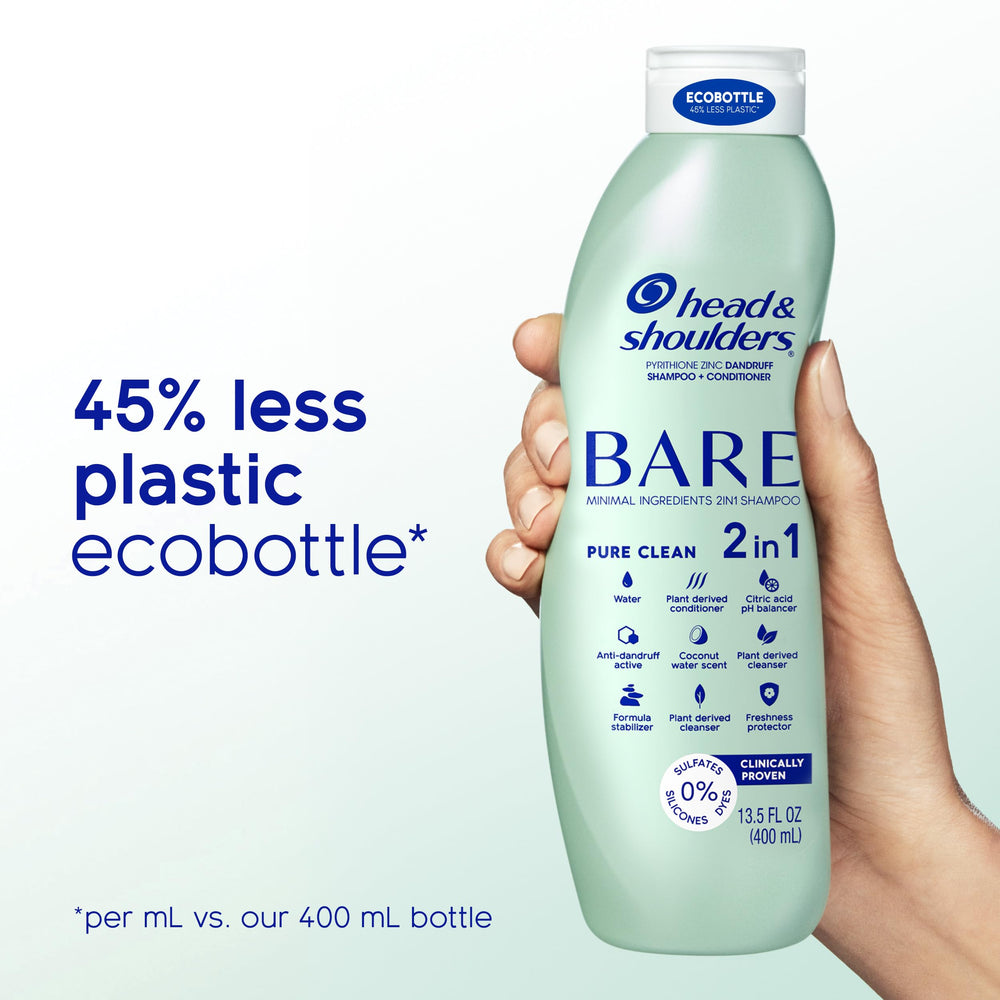 Head & Shoulders BARE Pure Clean 2en1, envase ECOBOTTLE con menos plástico.