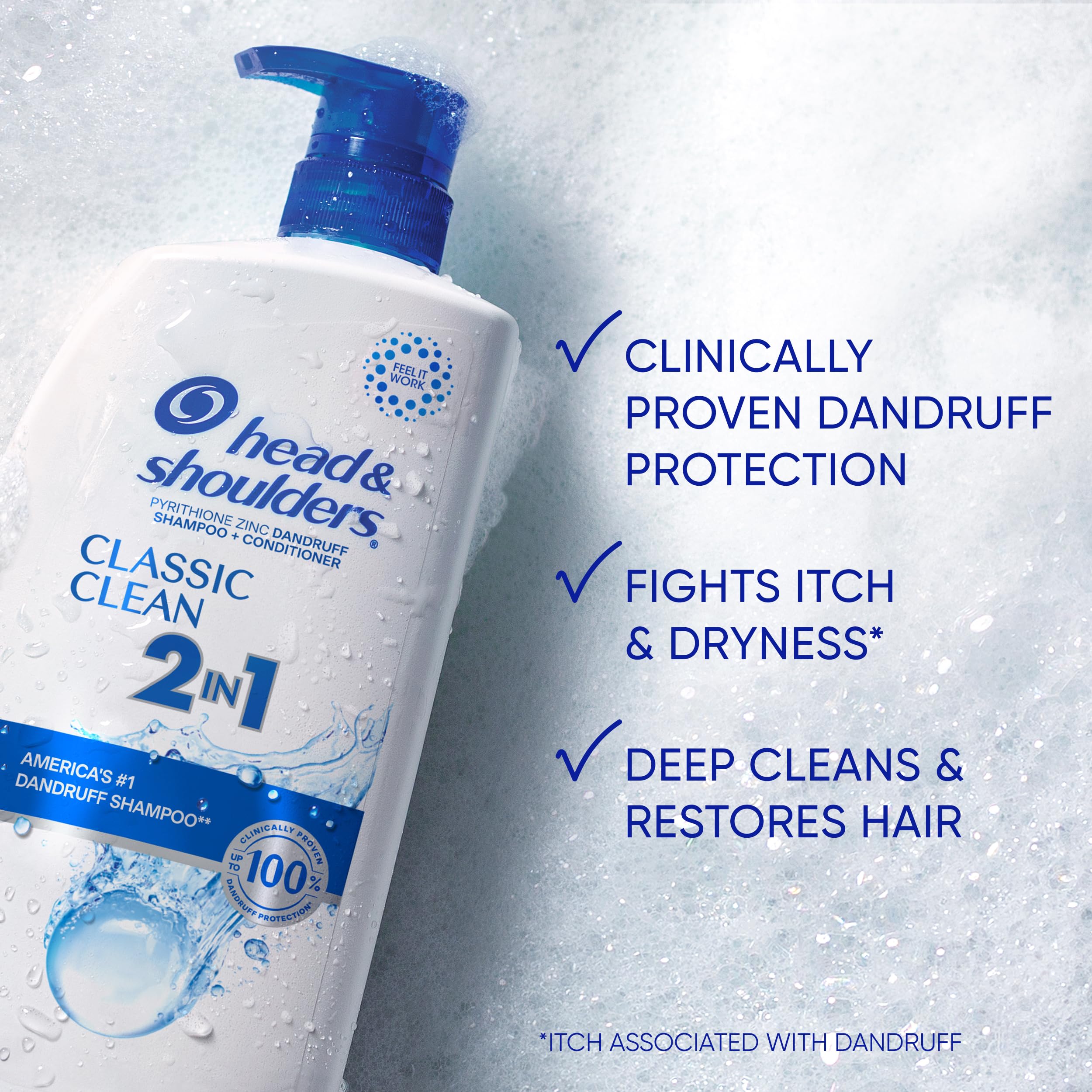 Head & Shoulders Classic Clean 2-in-1 front view highlighting convenient dual formula.
