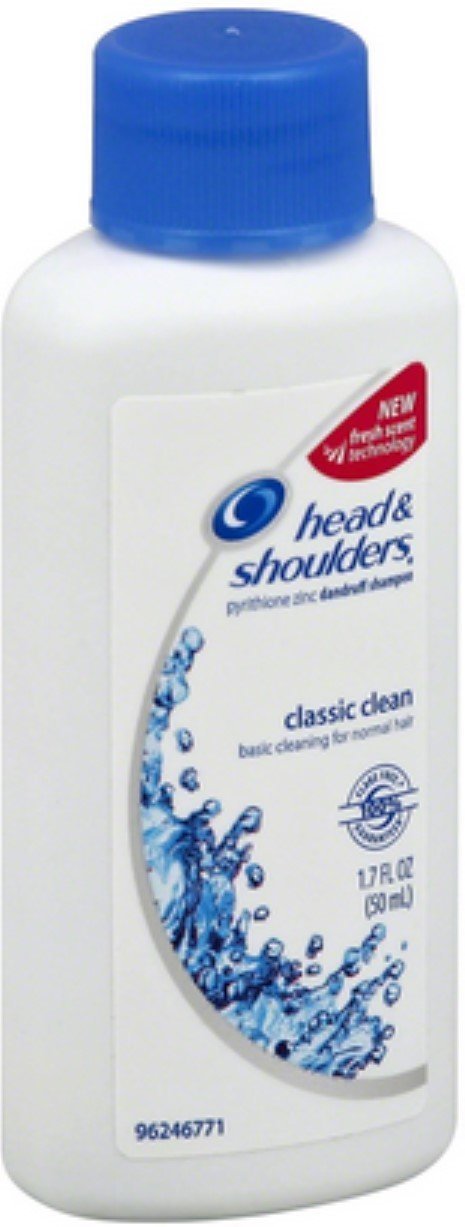 Head & Shoulders Classic Clean travel-size shampoo bottle for dandruff protection and refreshed hair