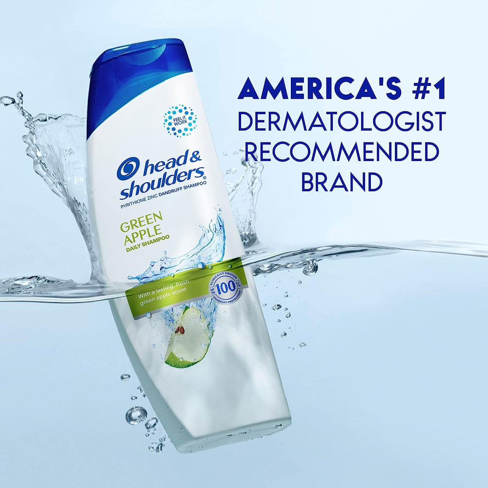 Head & Shoulders Green Apple shampoo label highlights zinc pyrithione ingredient.