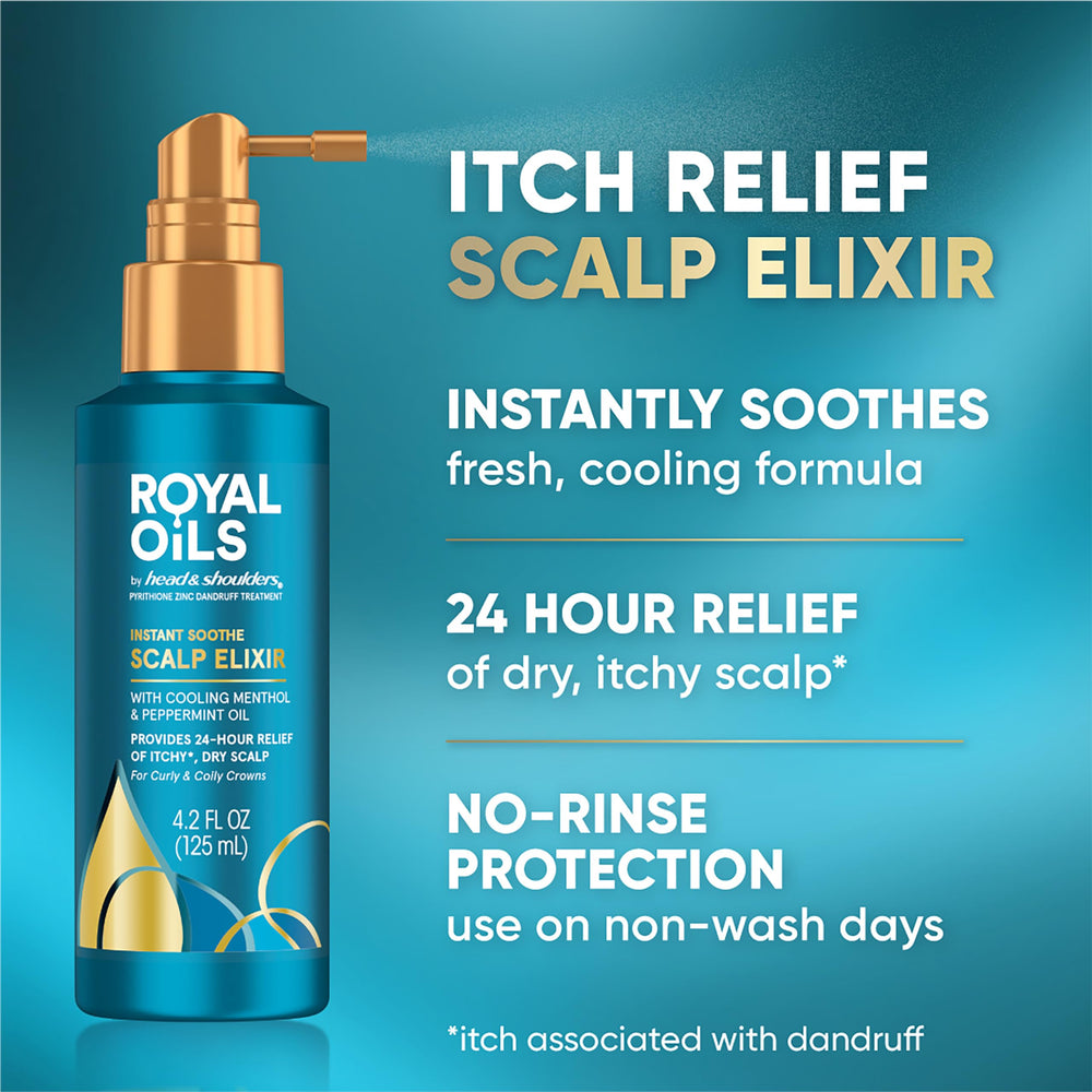 Head & Shoulders Royal Oils Elixir bottle close-up highlighting no rinse formula