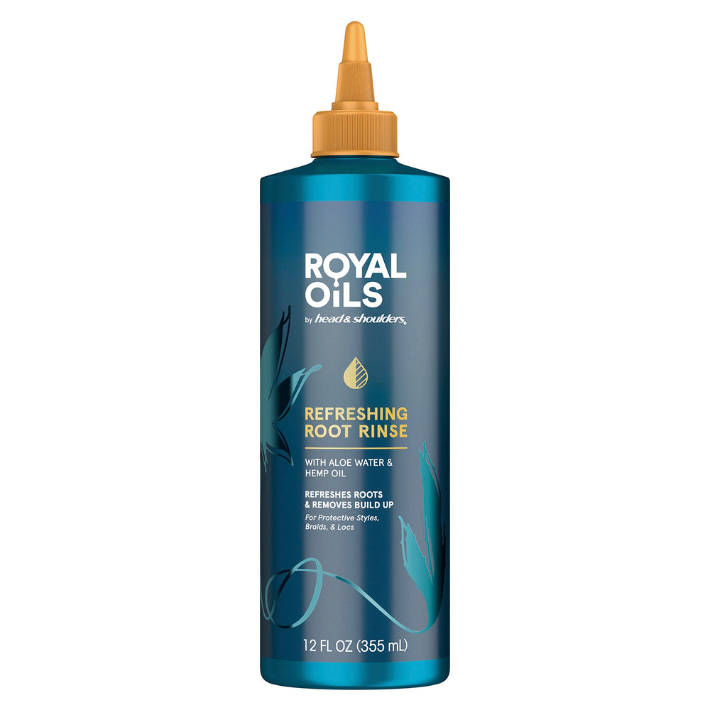 Head and Shoulders Royal Oils Root Rinse bottle on bathroom shelf for scalp refreshment