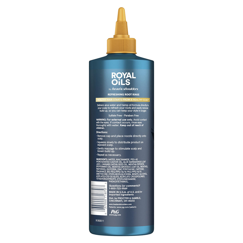 Pouring Head and Shoulders Royal Oils Root Rinse to refresh roots and remove buildup
