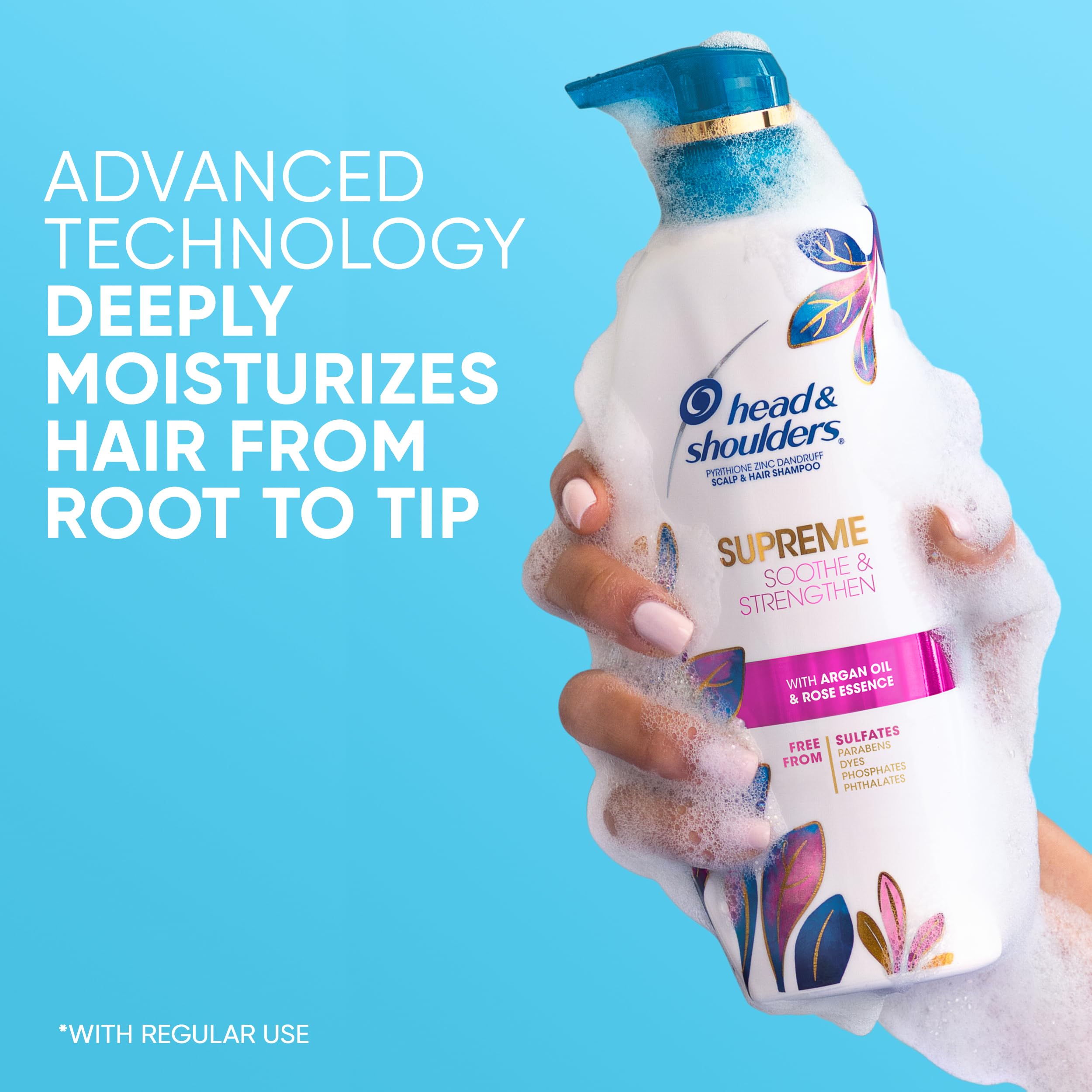 Head & Shoulders Supreme bottle on bathroom shelf for everyday anti-dandruff care