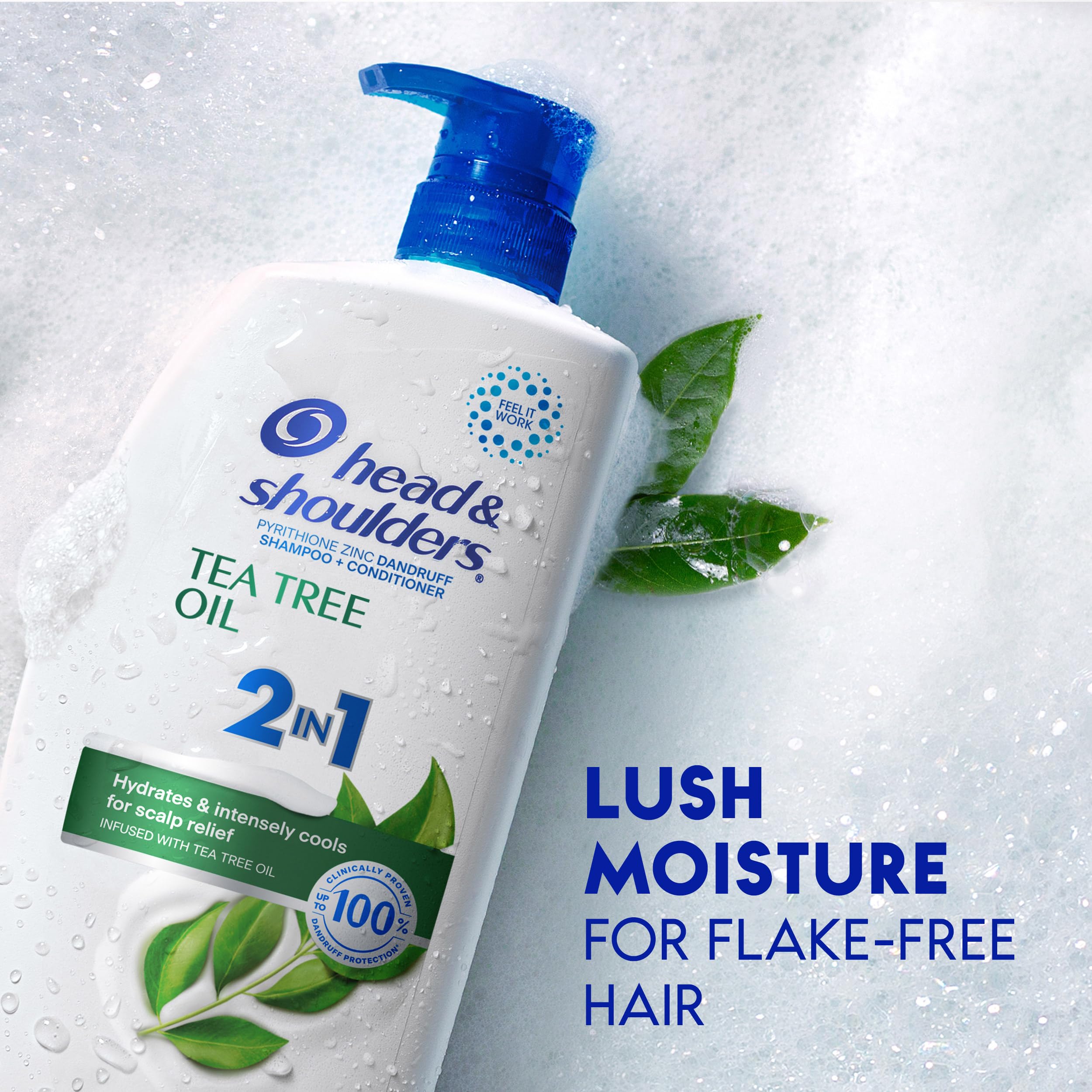 Head & Shoulders Tea Tree Oil 2in1 shampoo lather close-up with minty scent