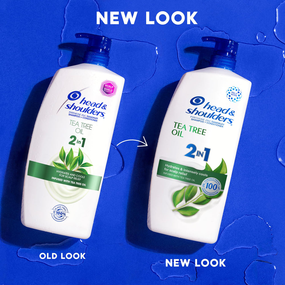 Head & Shoulders Tea Tree Oil 2in1 label close-up highlighting zinc pyrithione for dandruff care