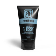 HeadBlade HeadLube Glossy bottle front shows compact scalp moisturizer for shine