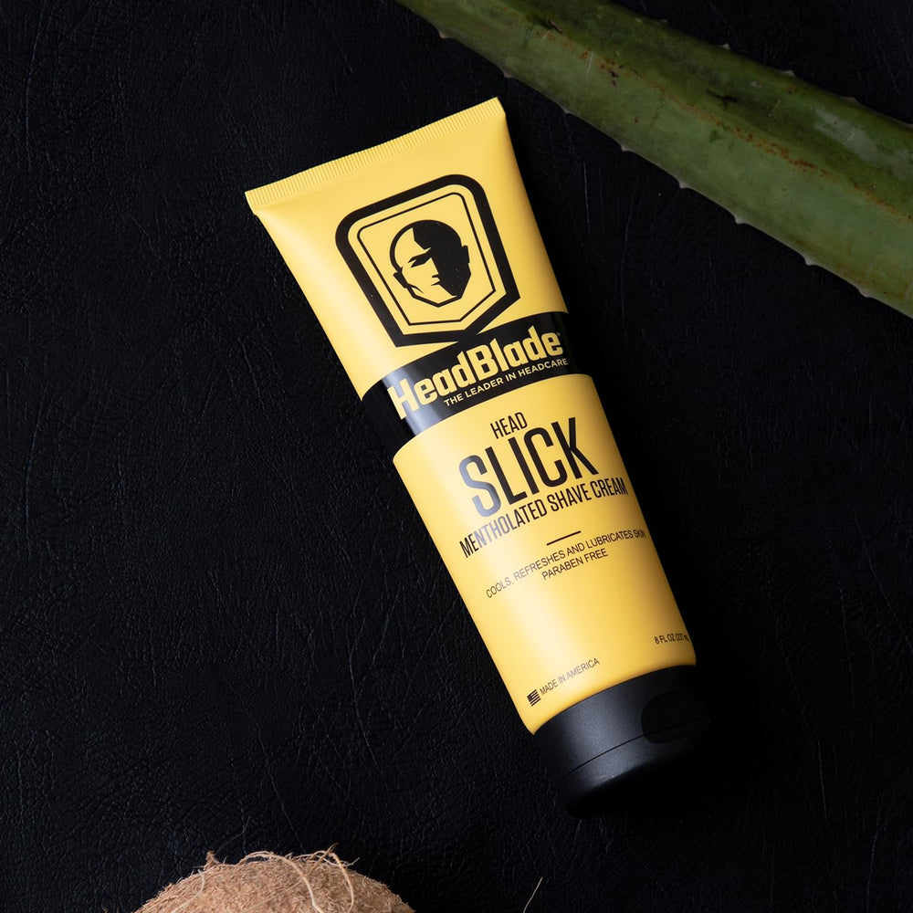HeadBlade HeadSlick bottle and label emphasize clean no-dye design.