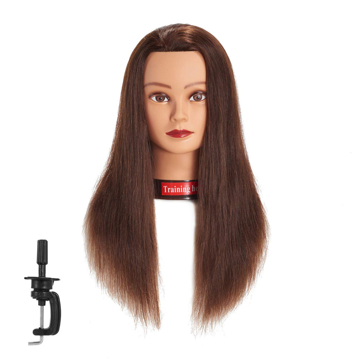 Headwinn Traininghead 20-22 inch brown human hair head for salon practice and styling.
