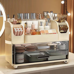 Heaime cosmetic storage top compartment provides easy access to tall bottles.