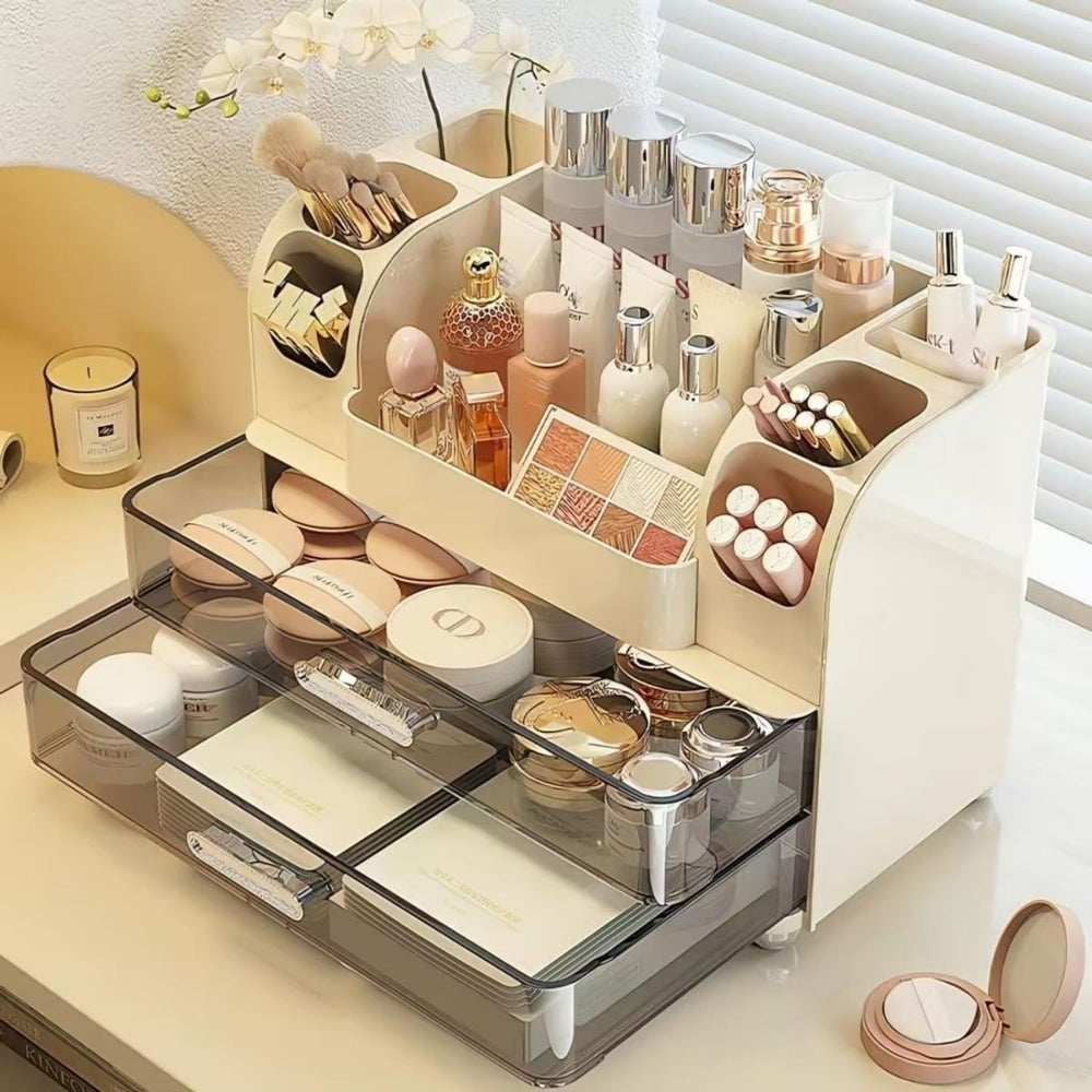Heaime space-efficient vanity organizer maximizes countertop space and order.