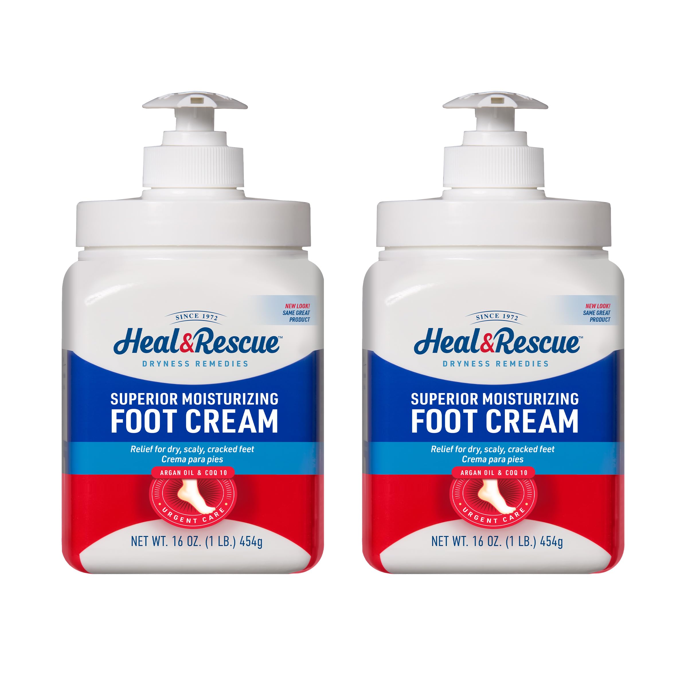 Heal&Rescue crema para pies en botellas de 16 oz, hidratación profunda sin grasa.