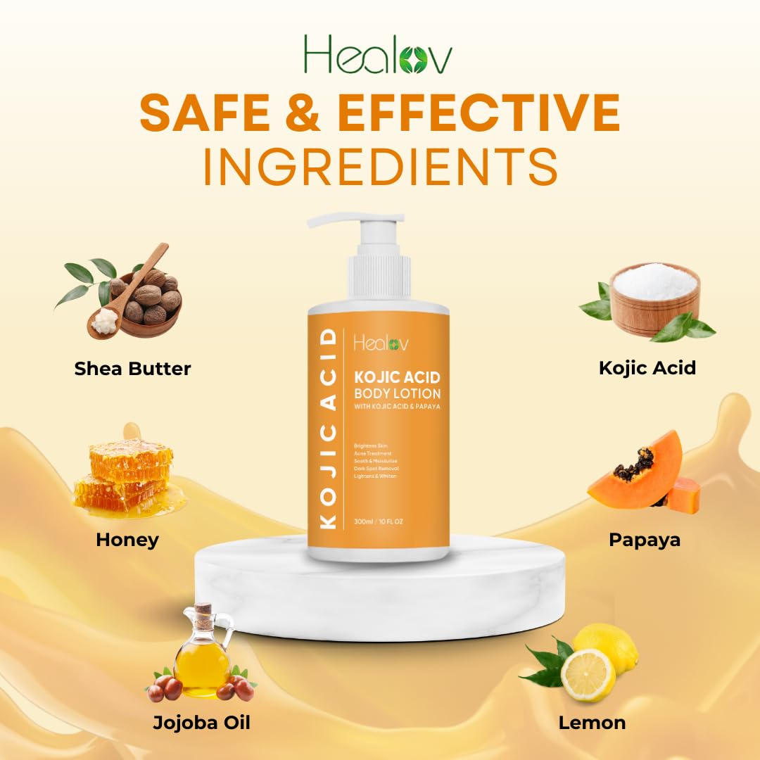 Healov Kojic Acid Lotion, hidratación profunda, piel más suave y flexible.