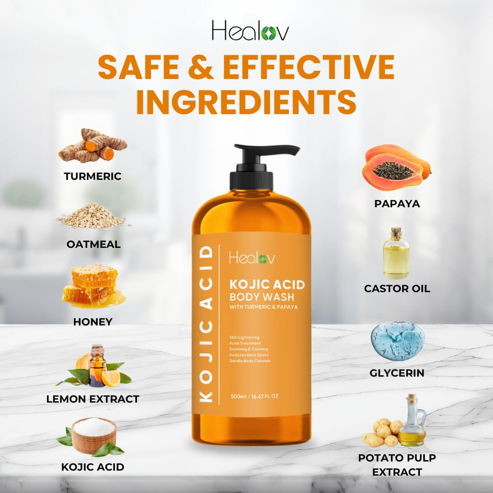 Healov Kojic Acid Soap aplicación corporal para uso en cuerpo y cuello.