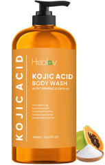 Healov Kojic Acid Soap empaque frontal para revelar uso diario y tono uniforme.