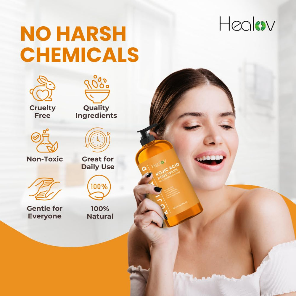 Healov Kojic Acid Soap fruta papaya para limpieza corporal suave y luminosa.