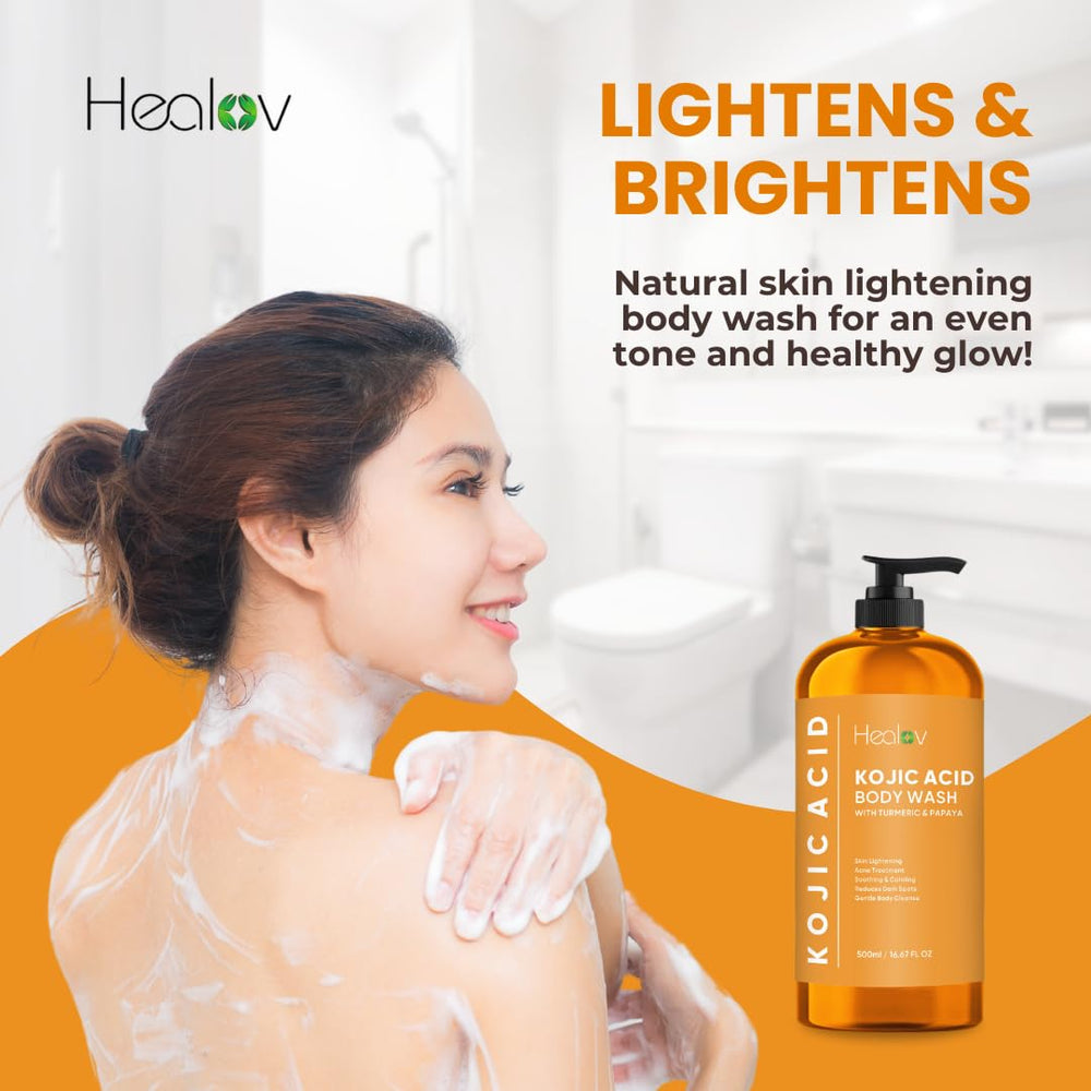 Healov Kojic Acid Soap ingredientes cúrcuma, fórmula natural para revitalizar la piel.
