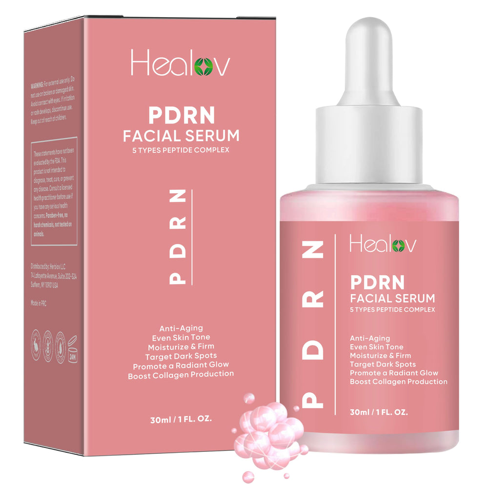 Healov PDRN Serum bottle close-up showing premium packaging for daily hydration