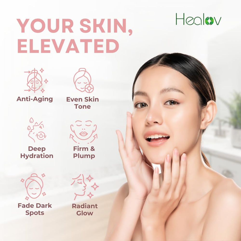 Drop of Healov PDRN Serum dispensed on fingertip ready to apply