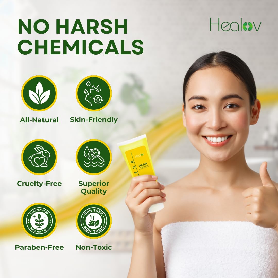 Healov sulfur face and body wash foam shows mattified finish