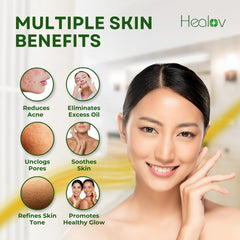 Healov sulfur soap bar packaging highlights natural ingredients for clear skin
