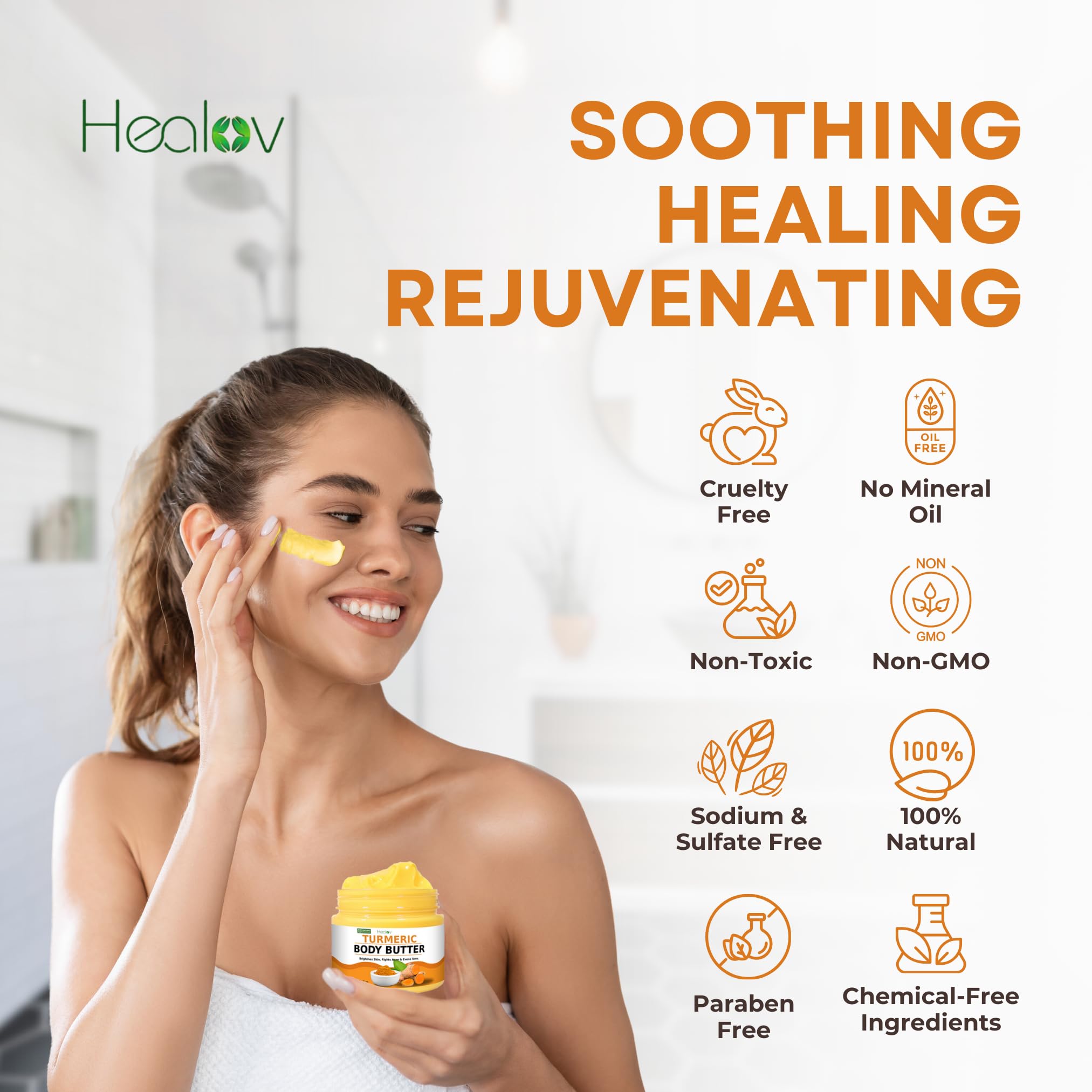 Healov Turmeric Face Cream applied on face shows gentle daily brightening.