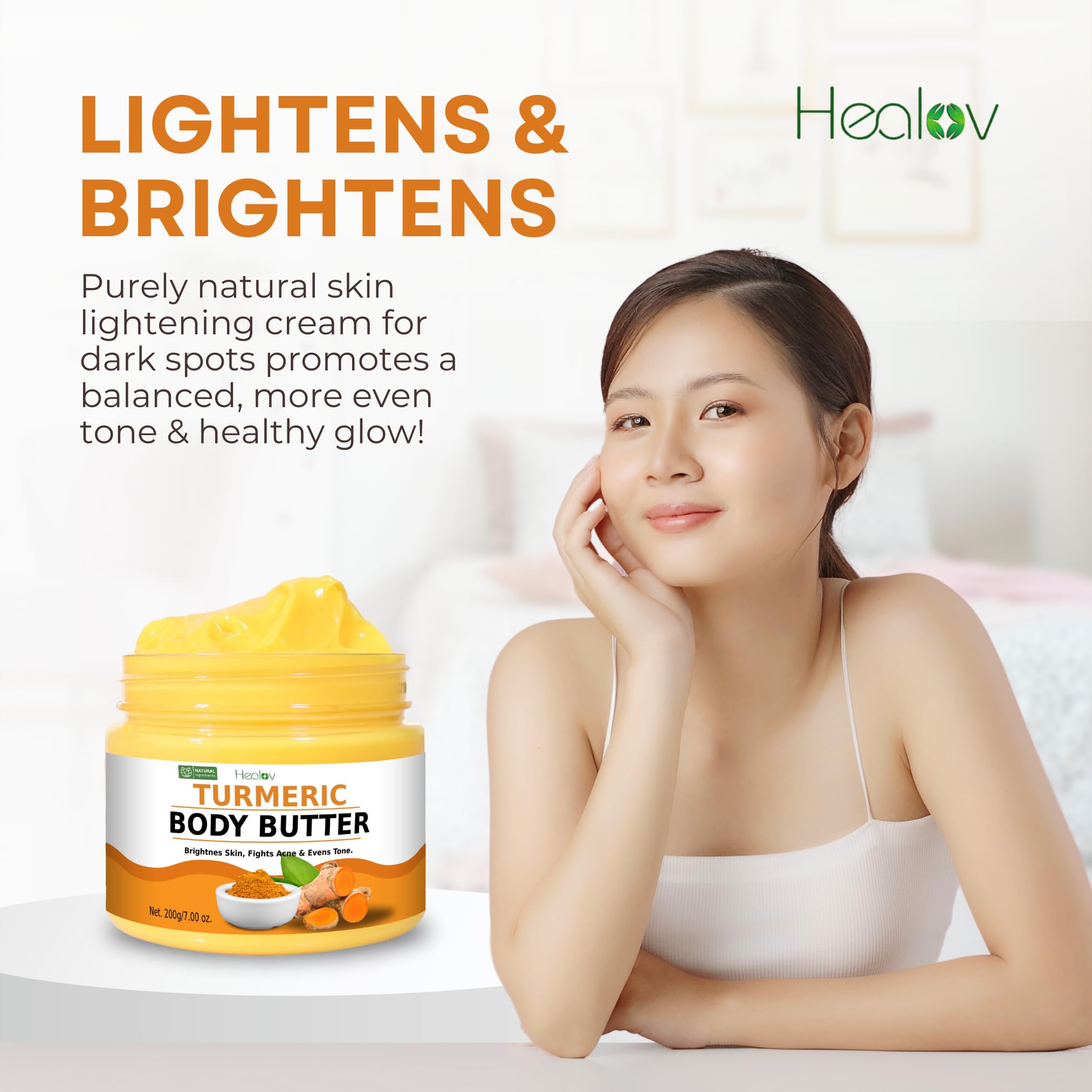 Healov Turmeric Face Cream texture swatch highlighting creamy whipped texture for smooth skin.