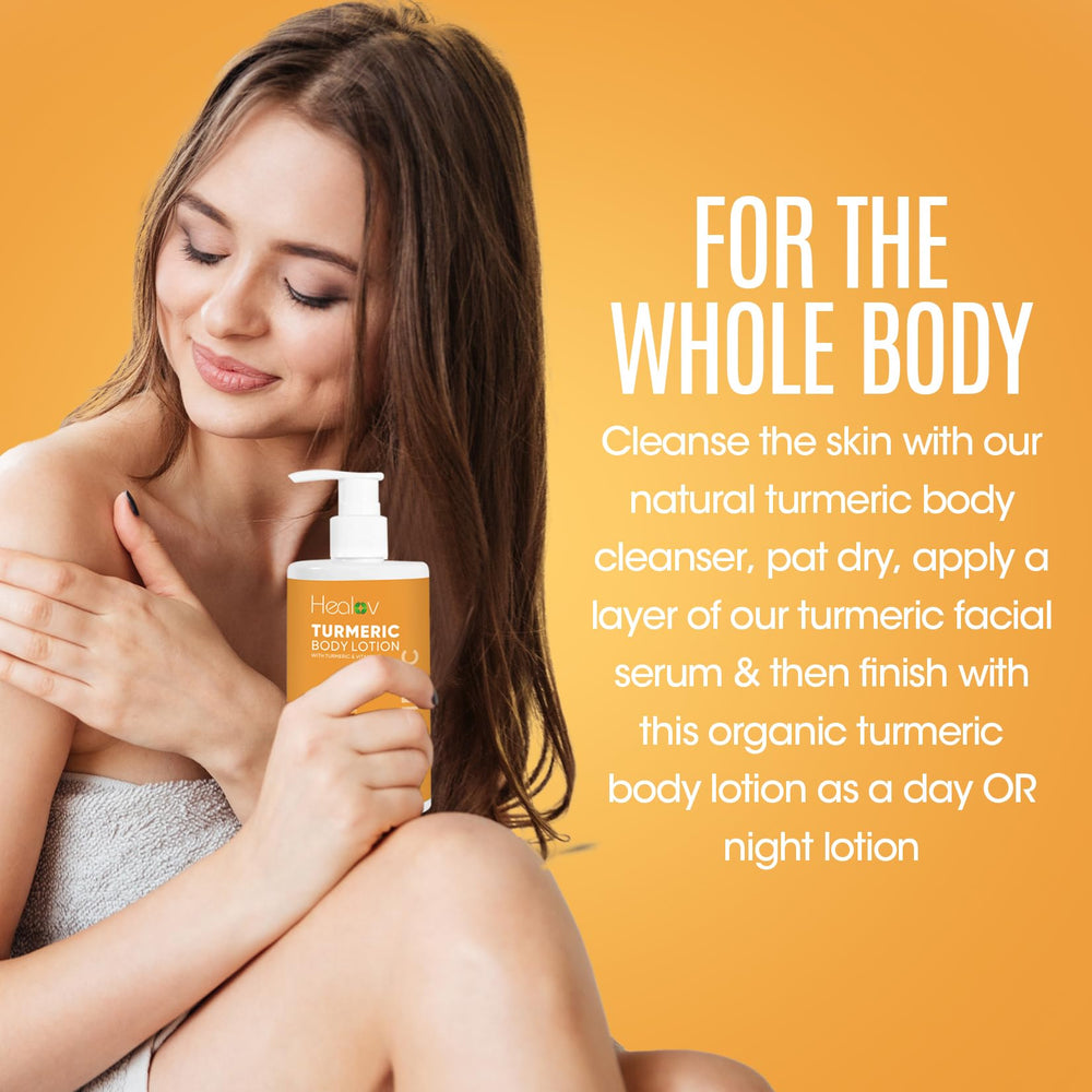 Healov Turmeric Lotion being used on the body for nourishment