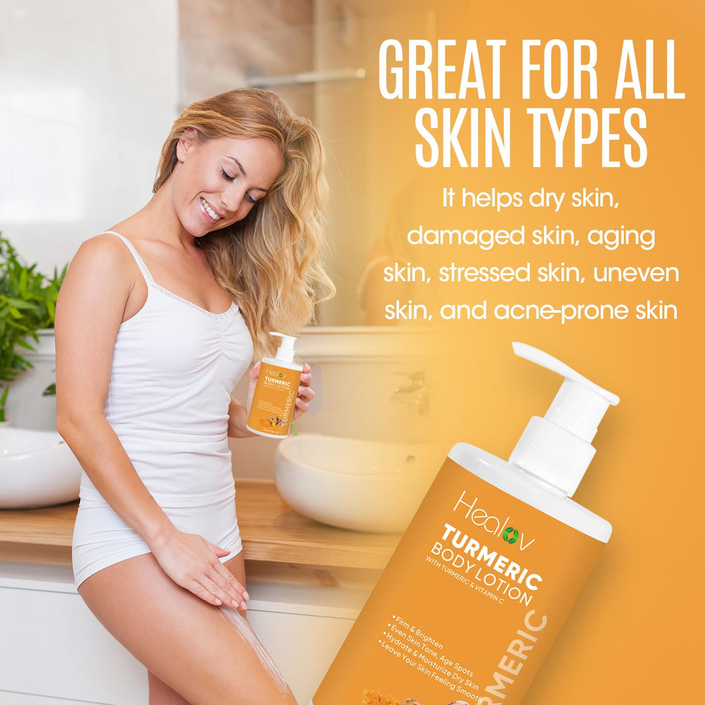 Healov Turmeric Lotion on the face cream jar ready for daily use