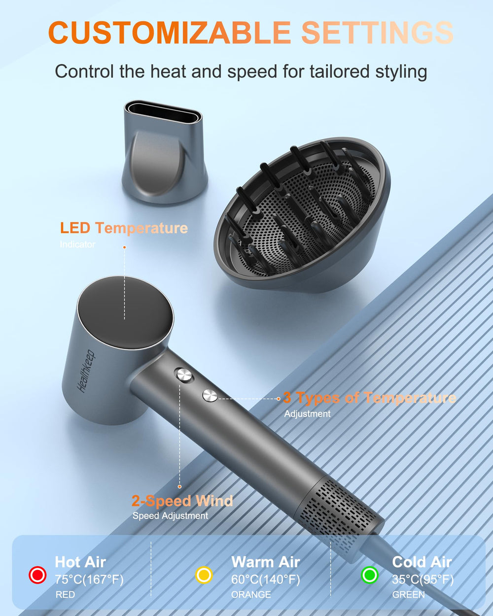 Healthkeep Hair Dryer travel-ready design suitable for home and on-the-go styling.