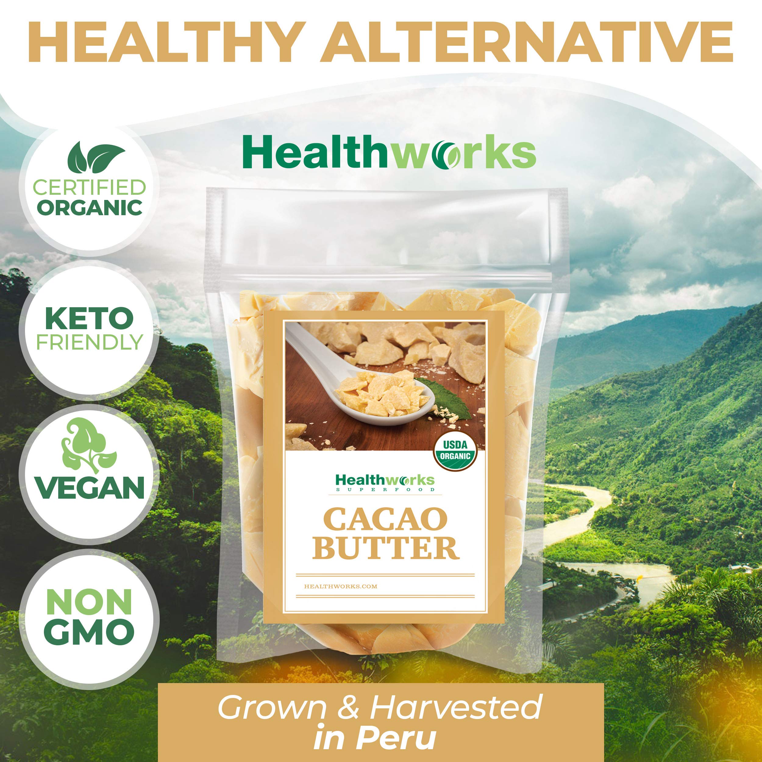 Healthworks keto vegan non GMO cacao butter supports clean eating