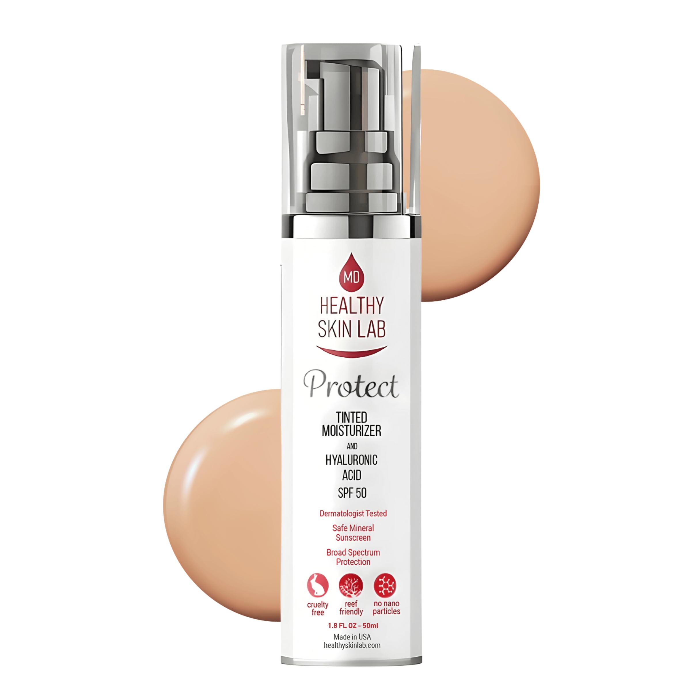 Healthy Skin Lab Protect bottle with sunscreen and tint blending naturally.