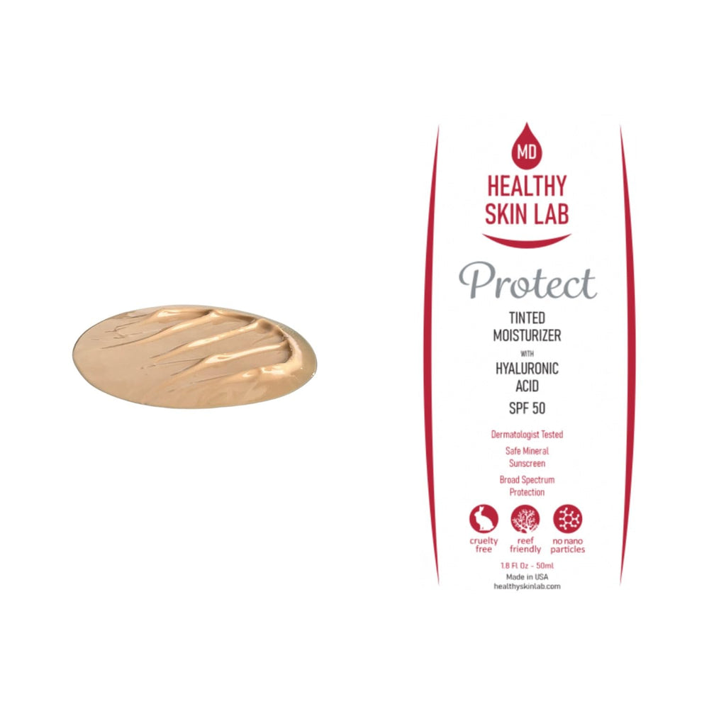 Healthy Skin Lab Protect tinted moisturizer on forearm with natural radiant finish.